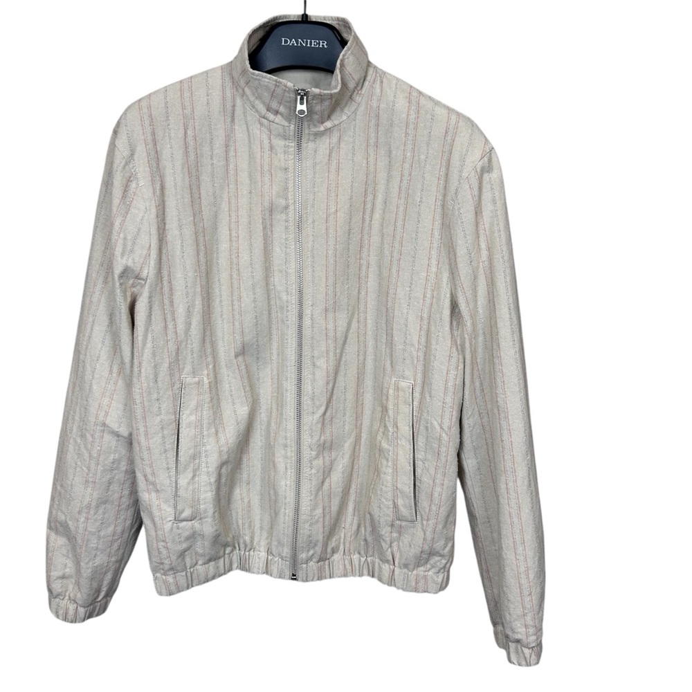 Zara Beige Striped Cotton Blend Zip Jacket Women’s‎ Medium Made in Turkey